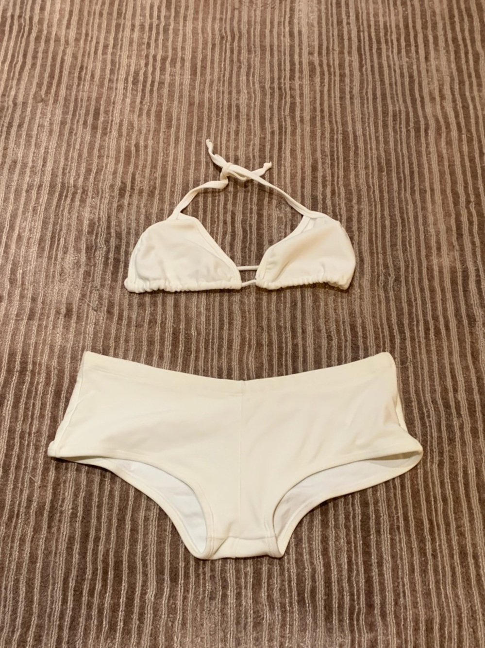 Cream Triangle Halter Bikini Set - Sleek Two-Piece Swimwear